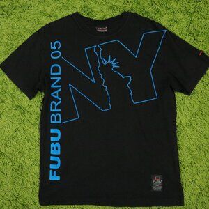 Vintage Y2K FUBU NYC Statue of Liberty Graphic T-Shirt Black Color